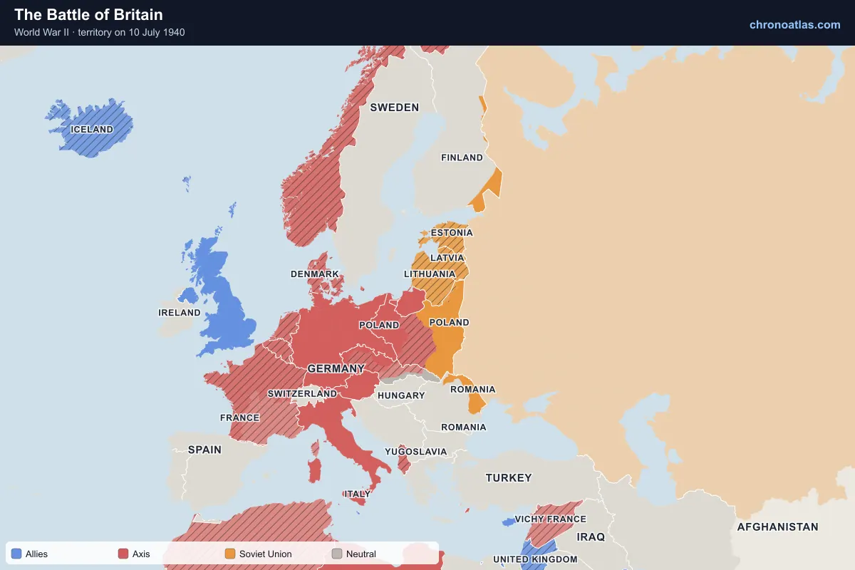 Map of Europe on 10 July 1940 during World War II: The Battle of Britain